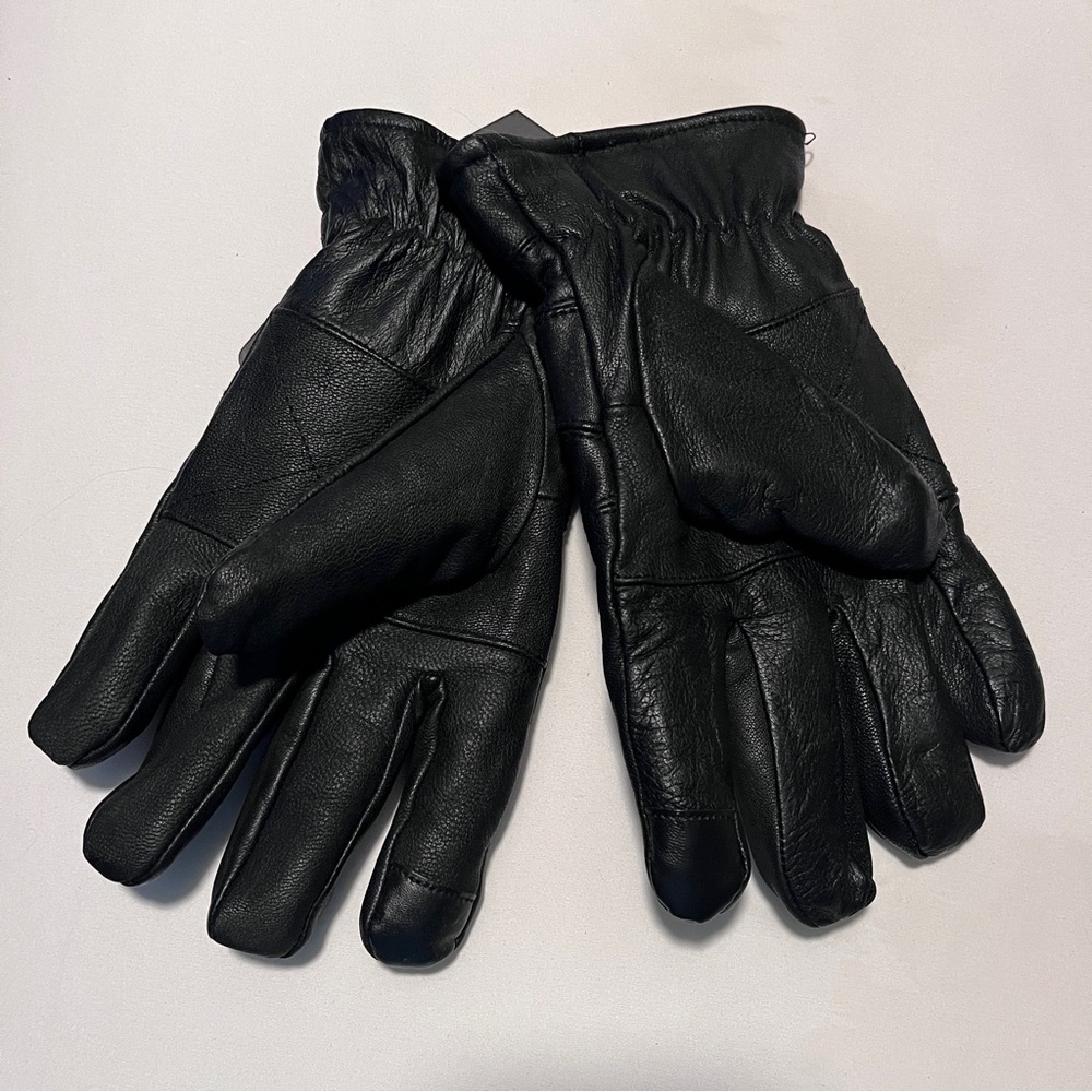 Men’s Black Leather Touchscreen Gloves - Size L